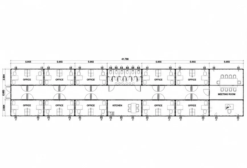 Plan du modèle Bureau modulaire 20 personnes – CIBO World Côte d'Ivoire