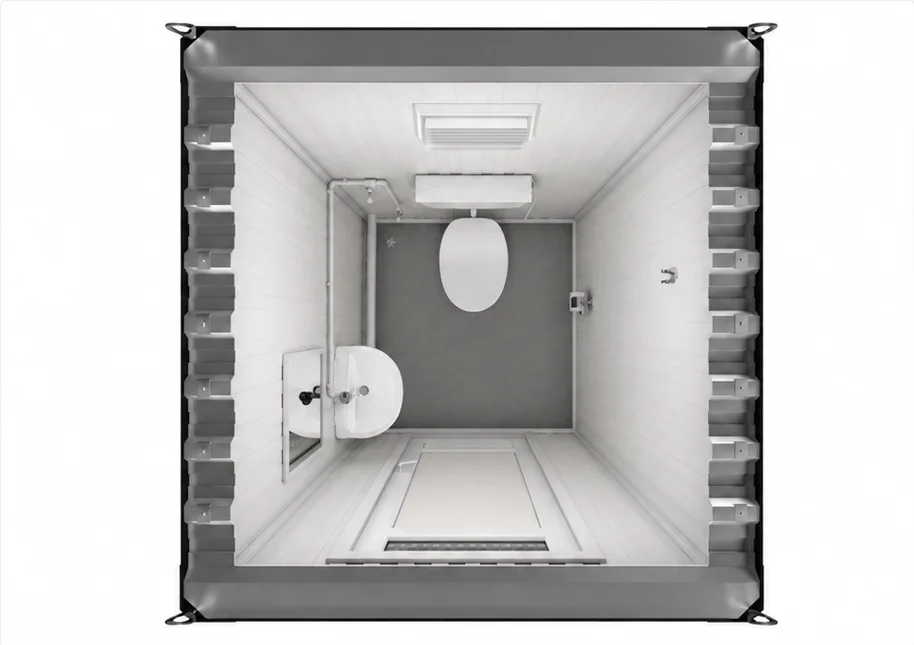 Cabine sanitaire 1,35 × 1,35 m — douche & WC – bloc sanitaire modulaire CIBO World à Abidjan, Côte d'Ivoire – vue 3