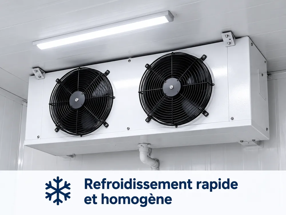 Évaporateur à deux ventilateurs d'une chambre froide négative – Abidjan, Côte d'Ivoire