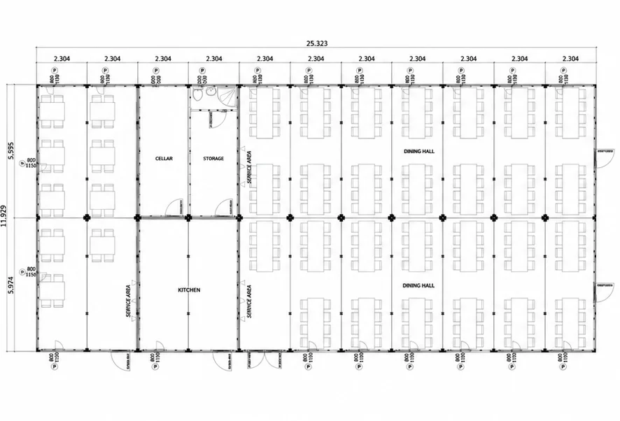 Plan du modèle Réfectoire 252 places – CIBO World Côte d'Ivoire
