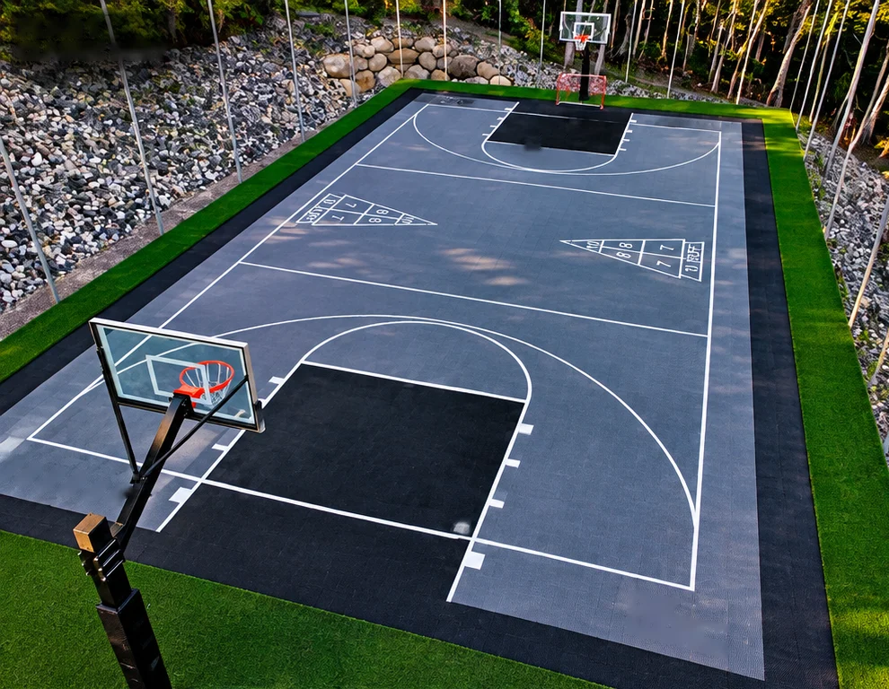 Terrain de basket professionnel 28 × 15 m – équipement sportif CIBO World à Abidjan, Côte d'Ivoire – coloris gris