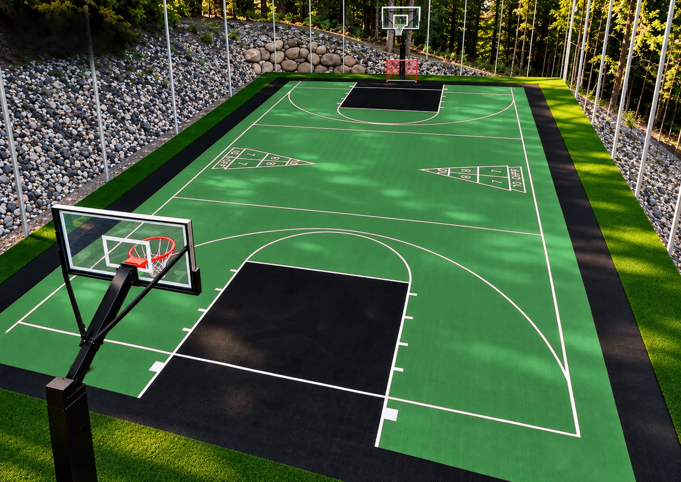 Terrain de basket professionnel 28 × 15 m – équipement sportif CIBO World à Abidjan, Côte d'Ivoire – coloris vert